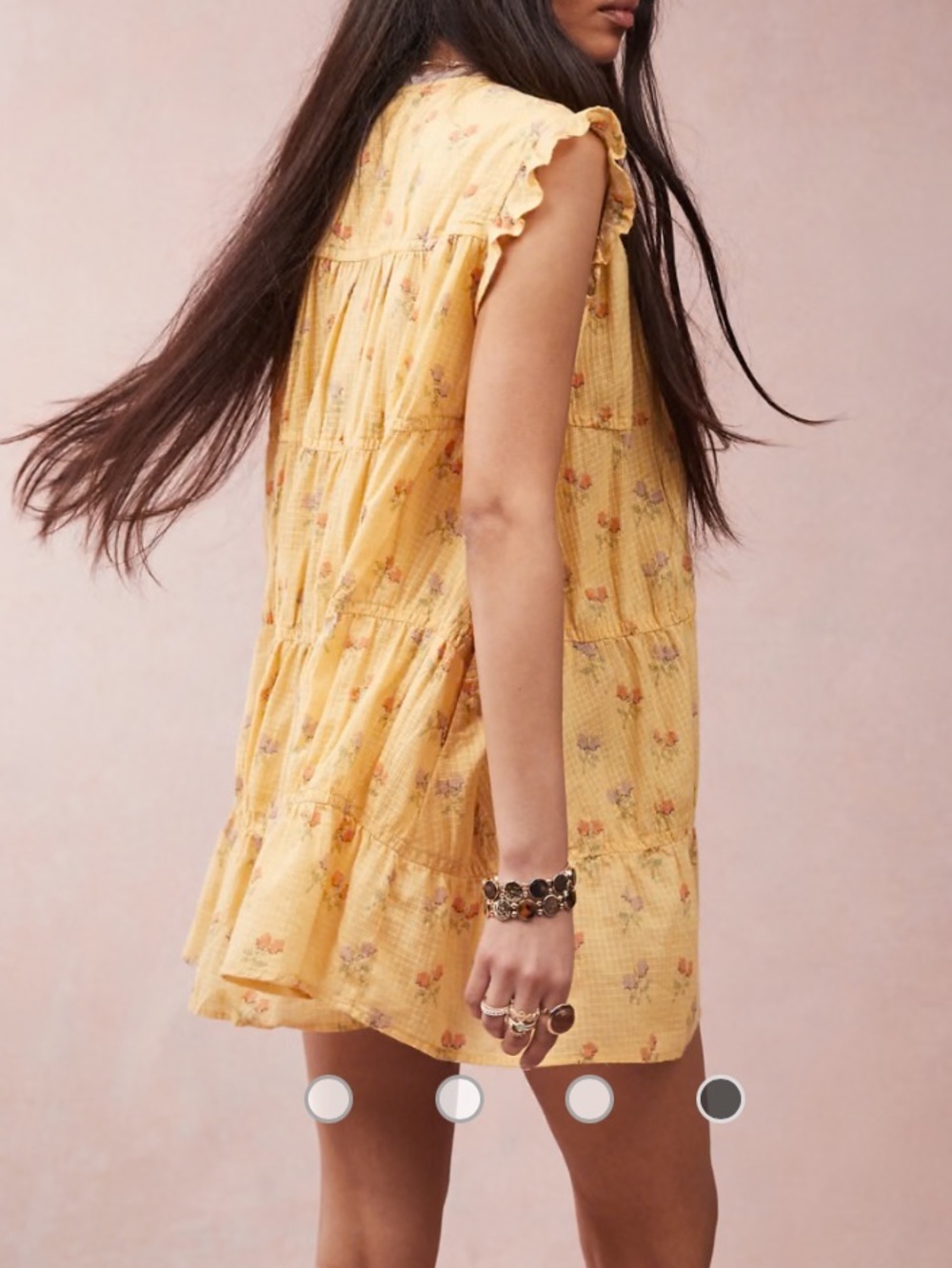Free People sundown ditsy print smock mini dress in yellow NWOT - Picture 5 of 9